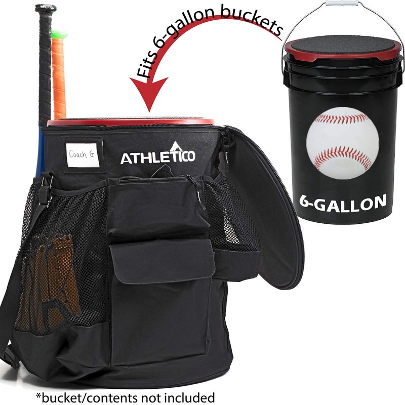 Athletico Baseball Bucket Cover Organizer - Baseball Bucket Bag With Padded Seat (Black) - Image 3